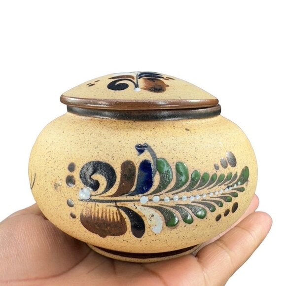 VTG Hand Painted Covered Dish Jewelry Storage Box Mexico Hand Painted Butterfly - Picture 1 of 12